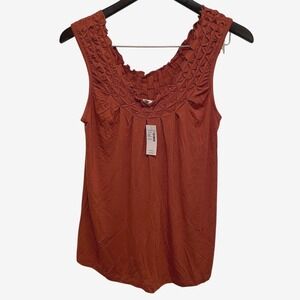 NEW Maurices Starburst Pintuck Tank Top Terra Cotta Scoop Neck Flowy Boho XS NWT